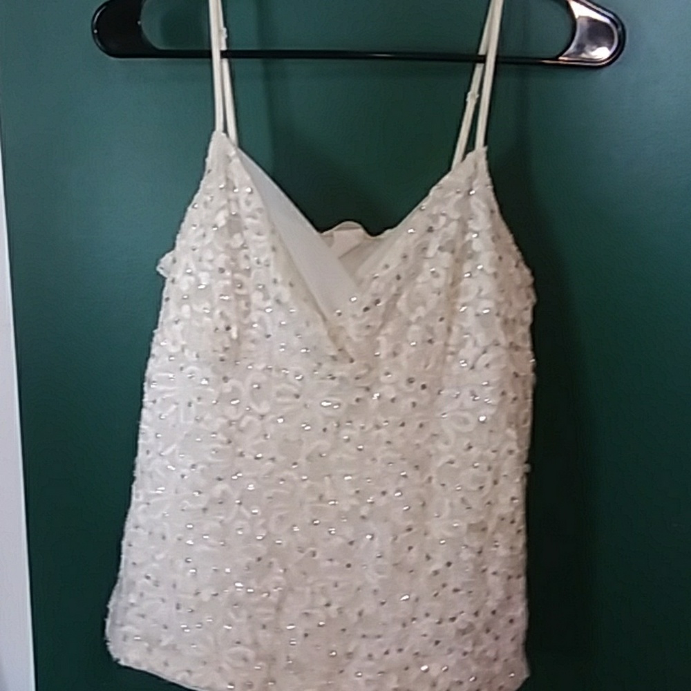 White lace sequined cami top